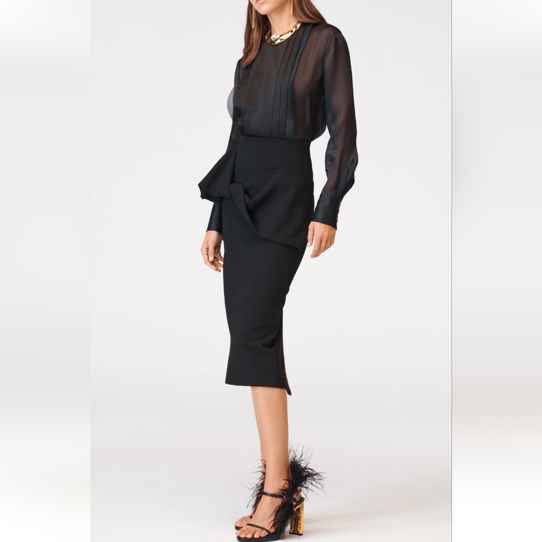 Zara Collection Aw 2023 Bow Black Pencil Midi Long Skirt Blogger Fav 8253/722